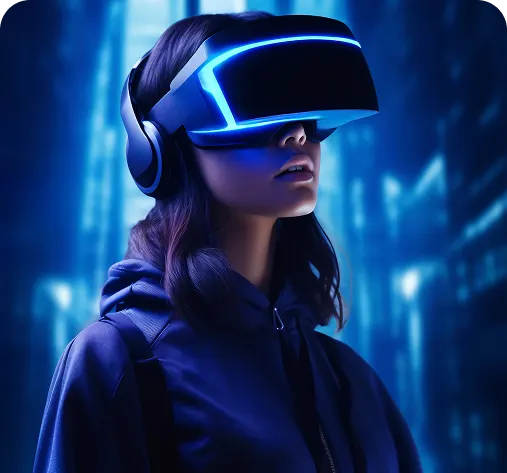 Engaging with a virtual city through a VR headset, reflecting the cutting-edge work of an AI agent development company