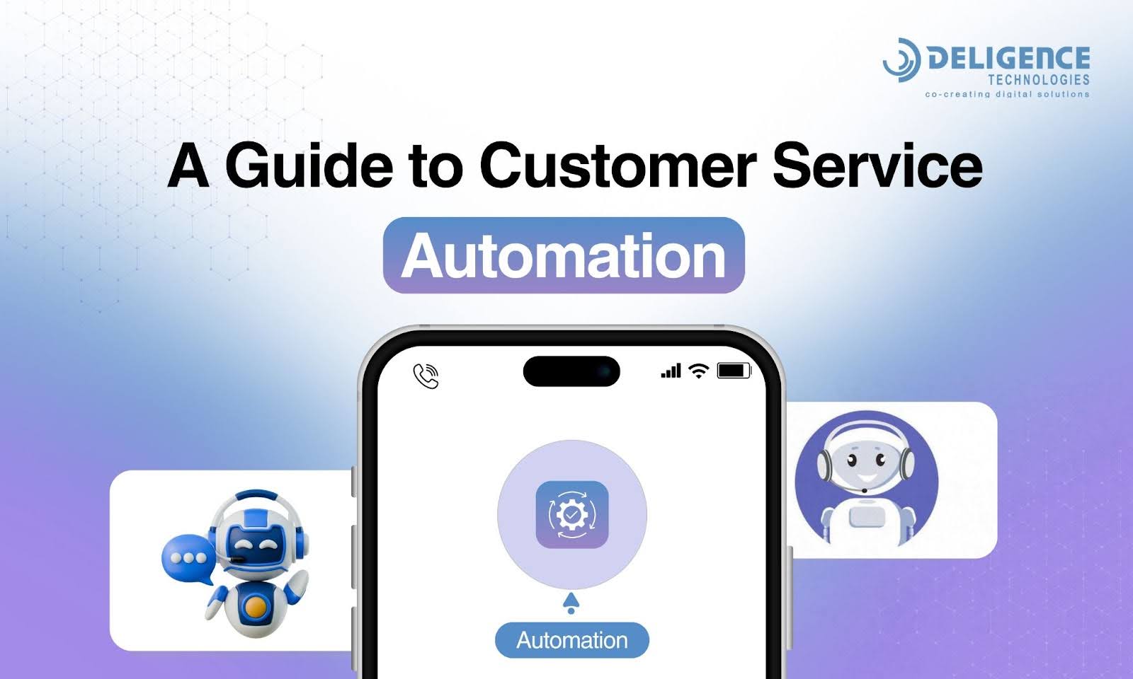 Business guide on customer service automation with AI chatbot icons