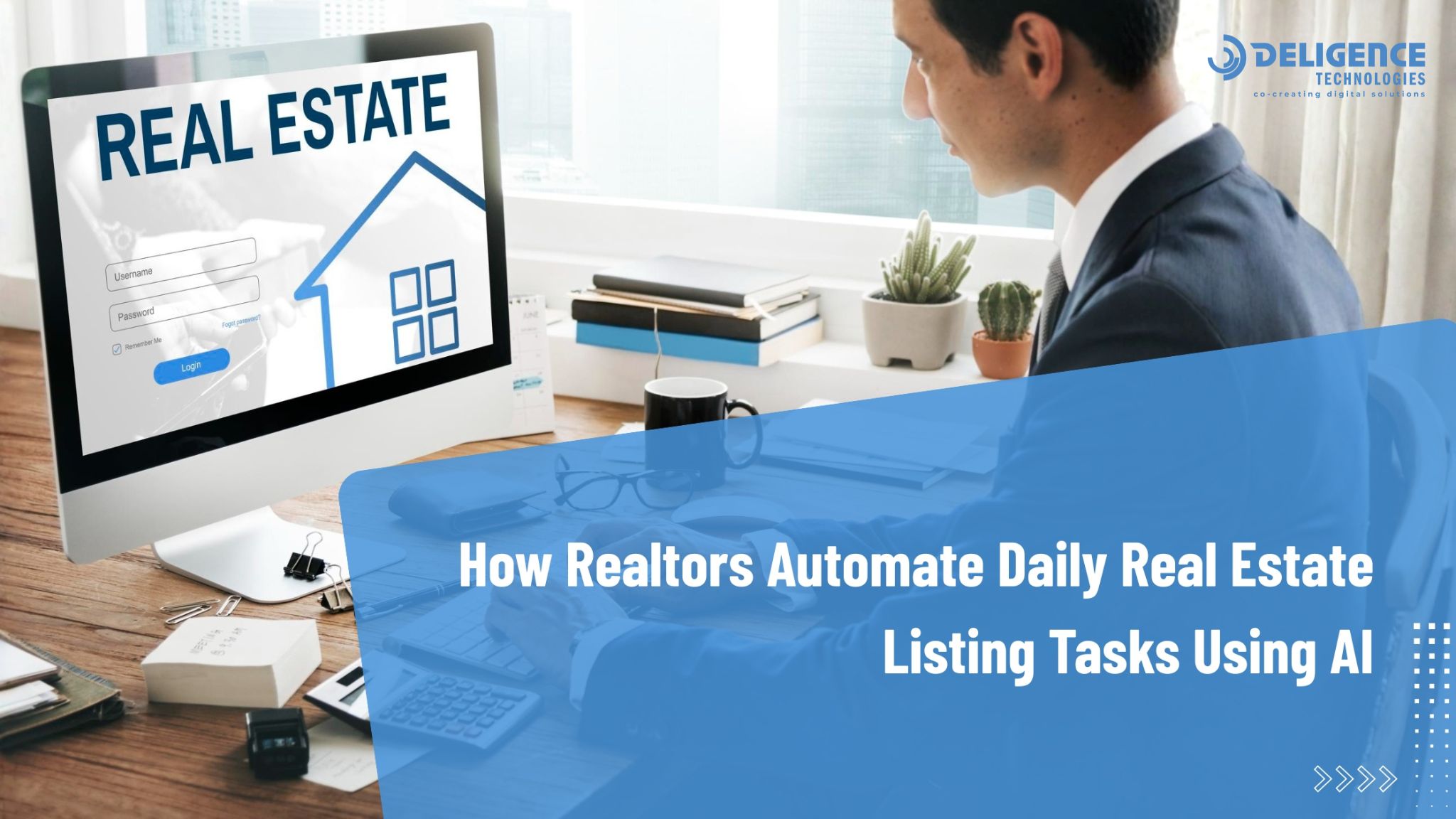 How Realtors Automate Daily Real Estate Listing Tasks Using AI, showing a real estate professional working on a desktop system to manage property listings.