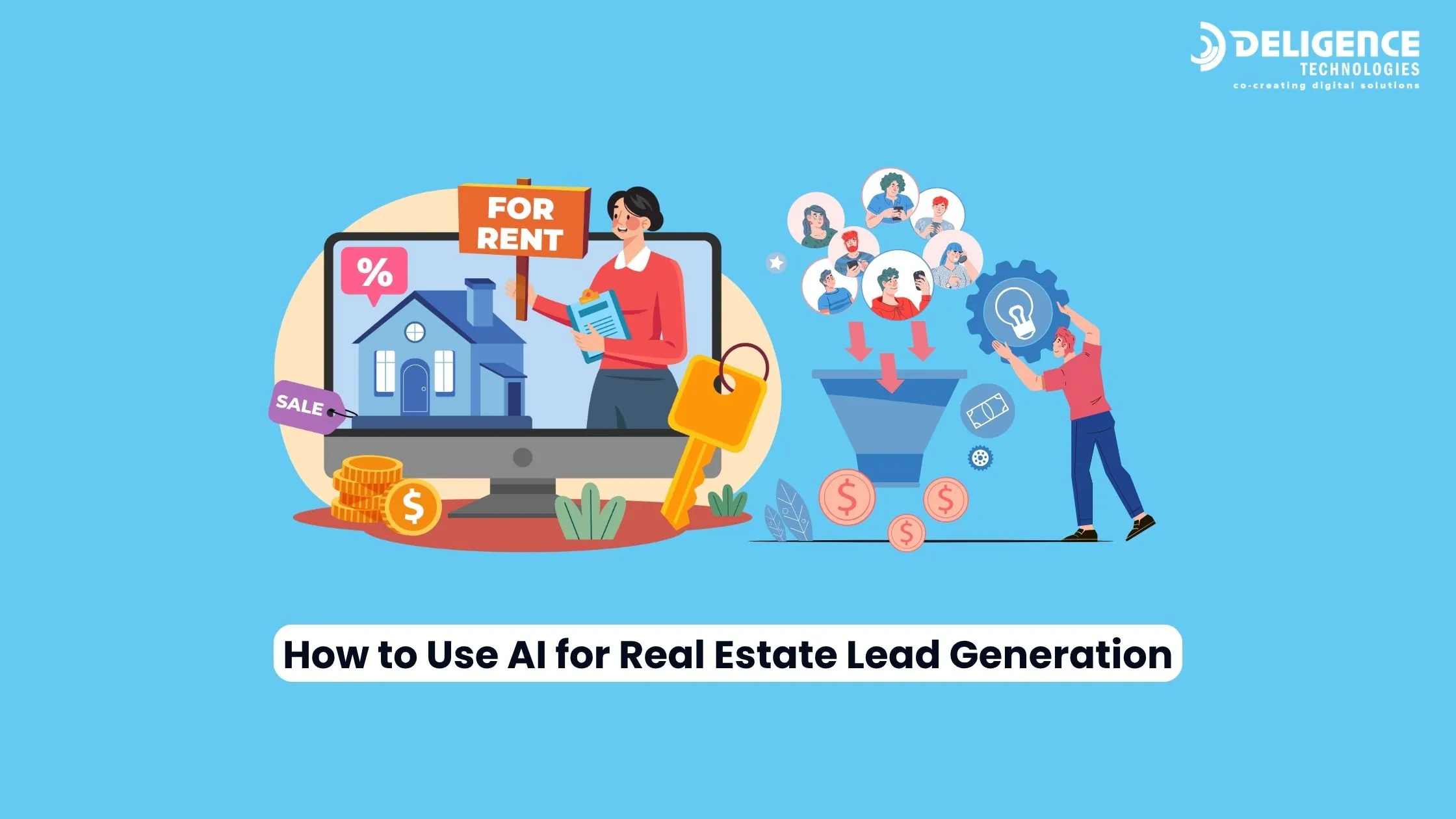 How to use AI for real estate lead generation in 2026 showing a real estate agent with property listings and an automated lead funnel converting prospects into clients